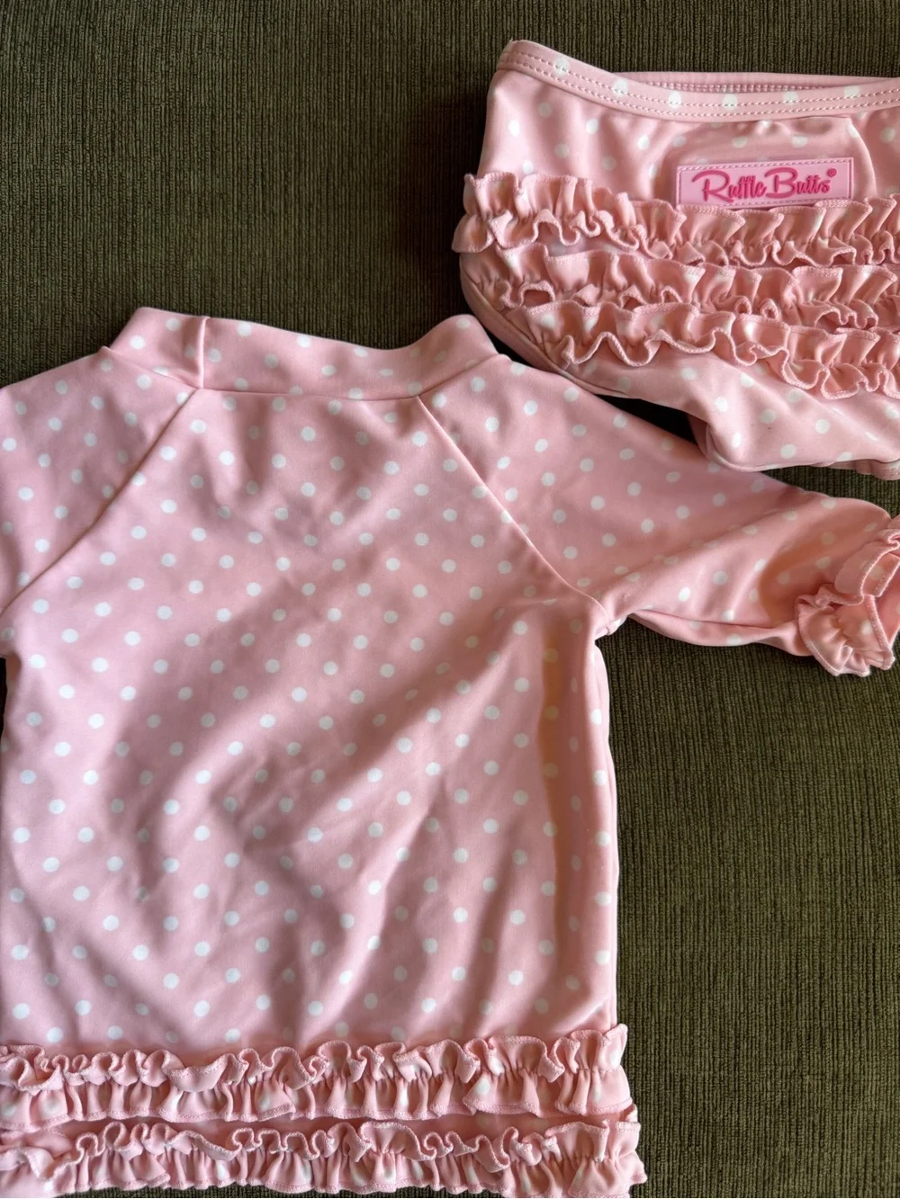 Ruffle Butts 6-12M Two-Piece Pink Polka Dot Swim Set